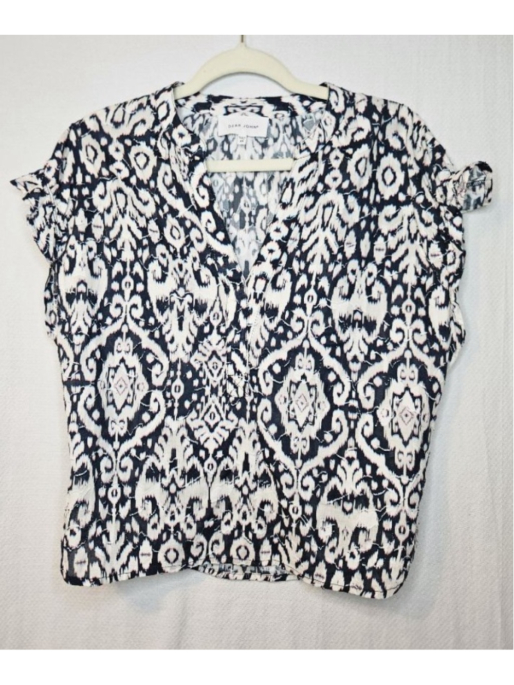 DEAR JOHN Julia Novelty Paisley Ikat Print Blouse Ruched sleeve & Back XS - Picture 4 of 7